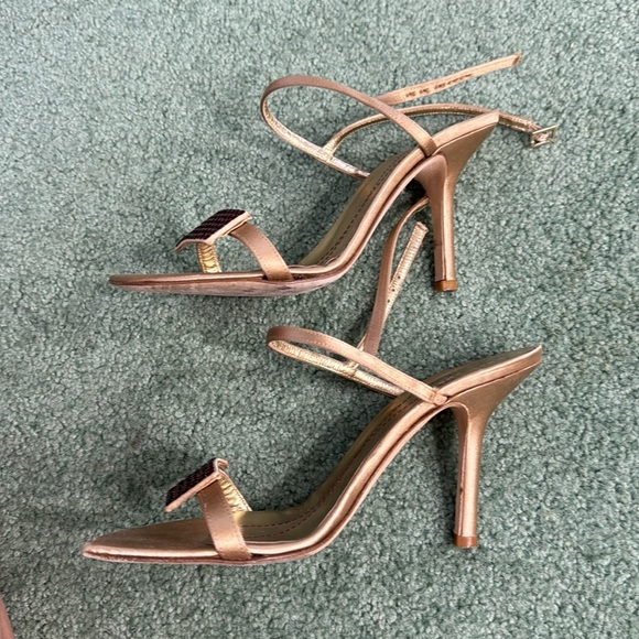 Kate Spade Champagne Rhinestone Nude Satin Ankle Strap Open Toe Heels - Picture 3 of 9